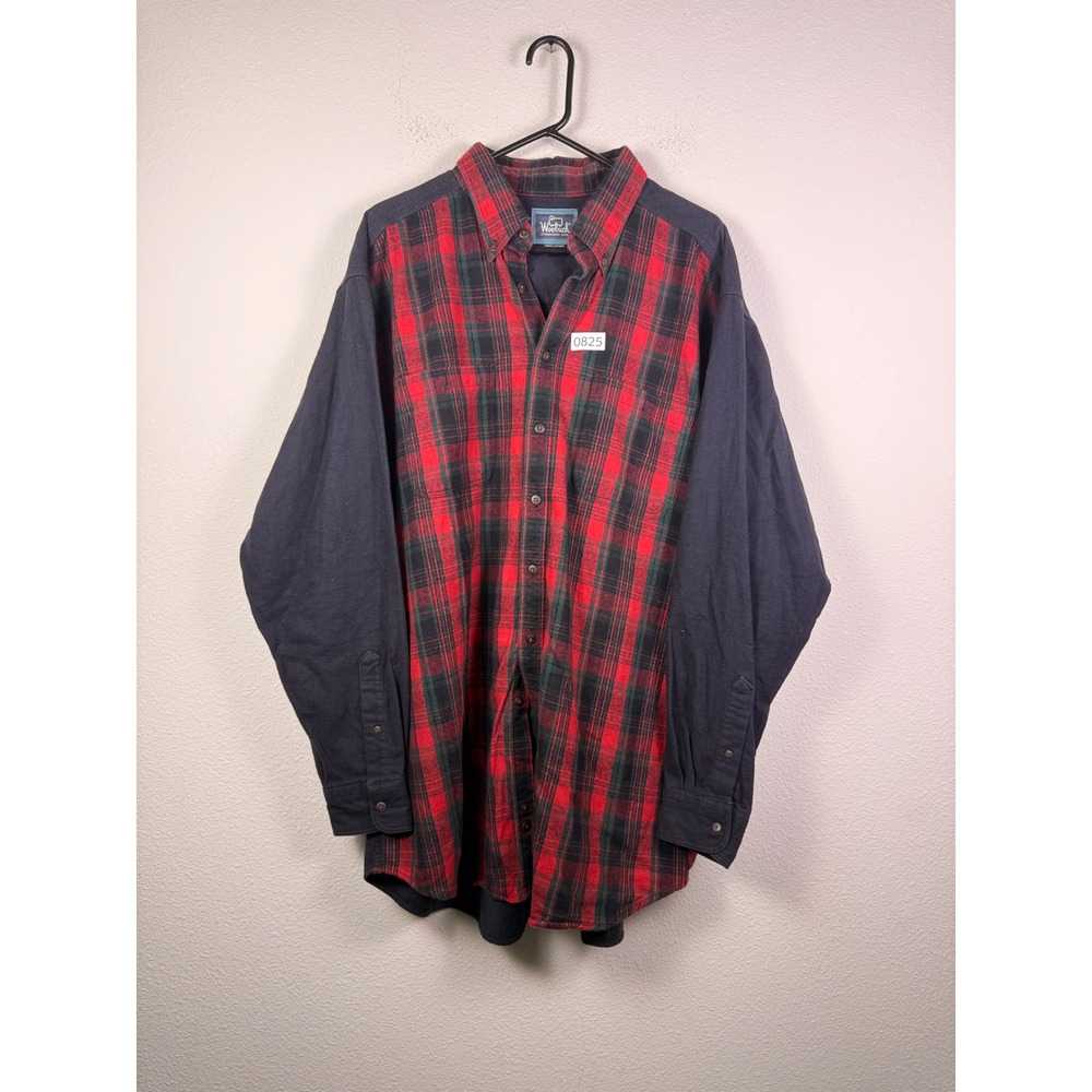 Vintage Woolrich Colorblock Plaid Flannel Shirt‎ Mens XL Made in USA Red Navy